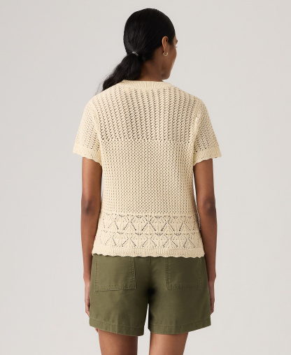 Levi's Women's Isabelle Crochet Short-Sleeve Sweater - Seedpearl/moon Rock (Ligh