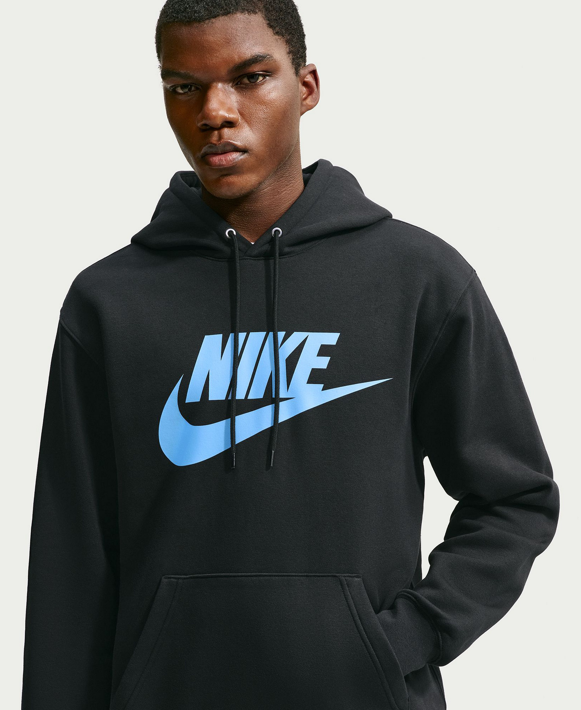 Nike Men's Club Fleece Standard-Fit Logo-Print Hoodie - Black/Football Blue