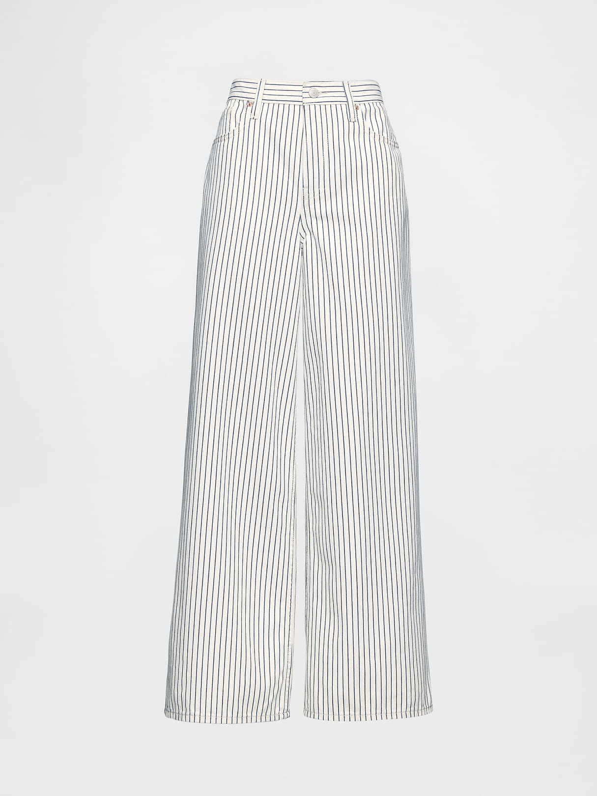 Mid Rise UltraSoft Baggy Jeans - White indigo stripe