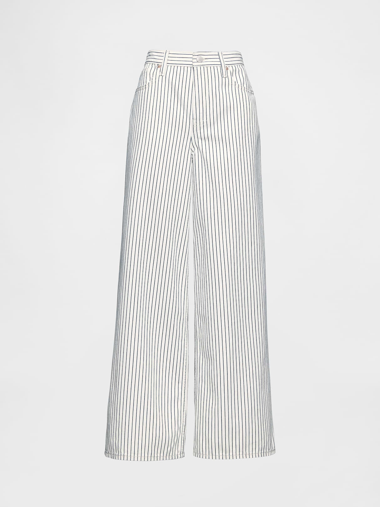 Mid Rise UltraSoft Baggy Jeans - White indigo stripe
