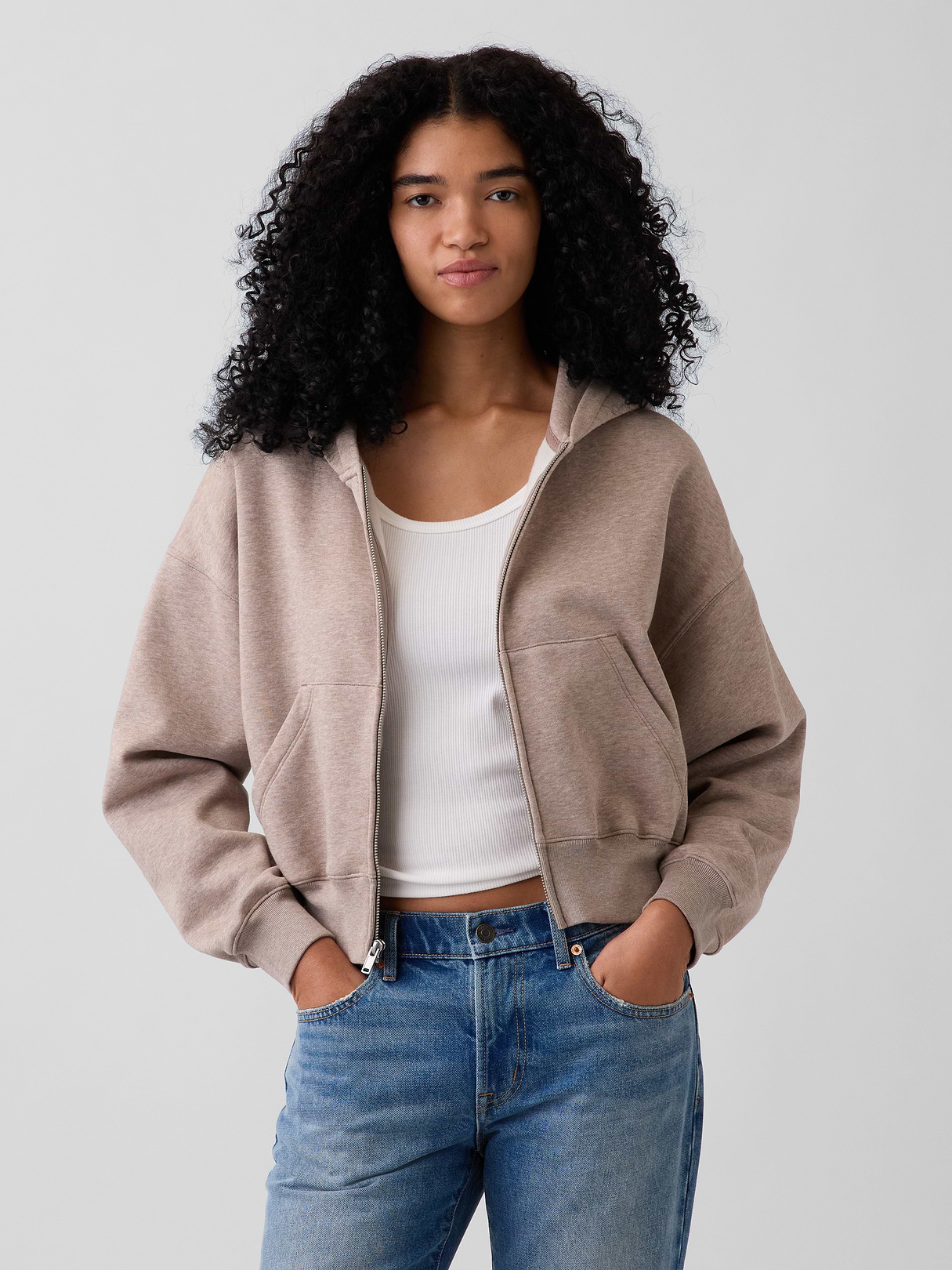 VintageSoft Wedge Zip Hoodie - Light brown