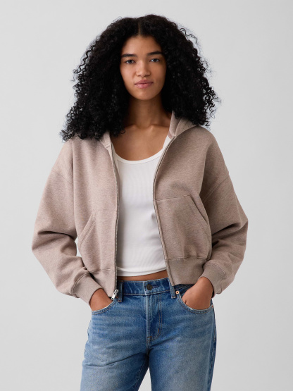 VintageSoft Wedge Zip Hoodie - Light brown