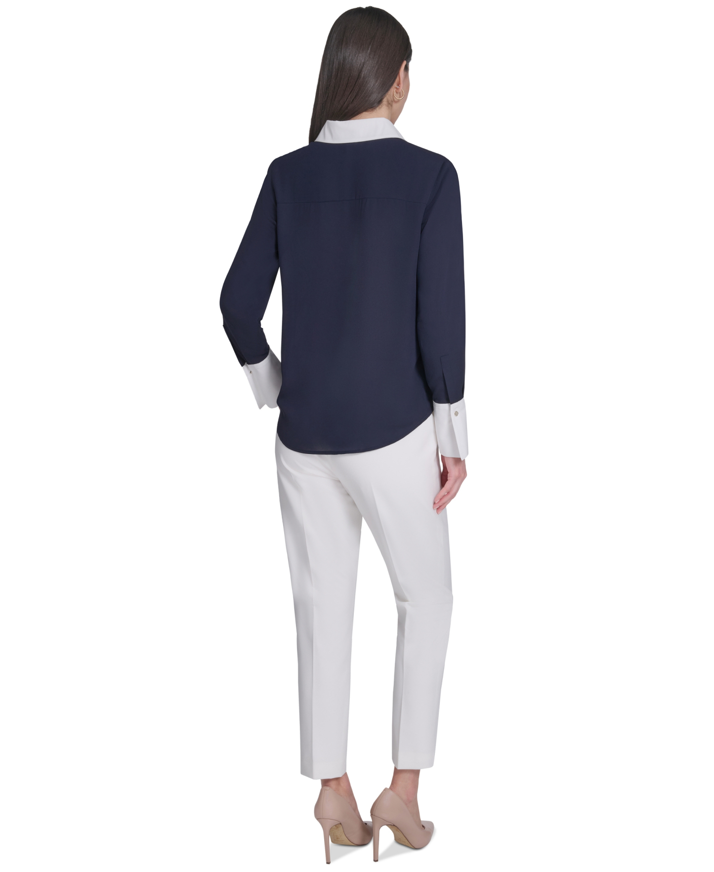 Tommy Hilfiger Women's Slim-Fit Button-Up Top - Midnight/Ivory
