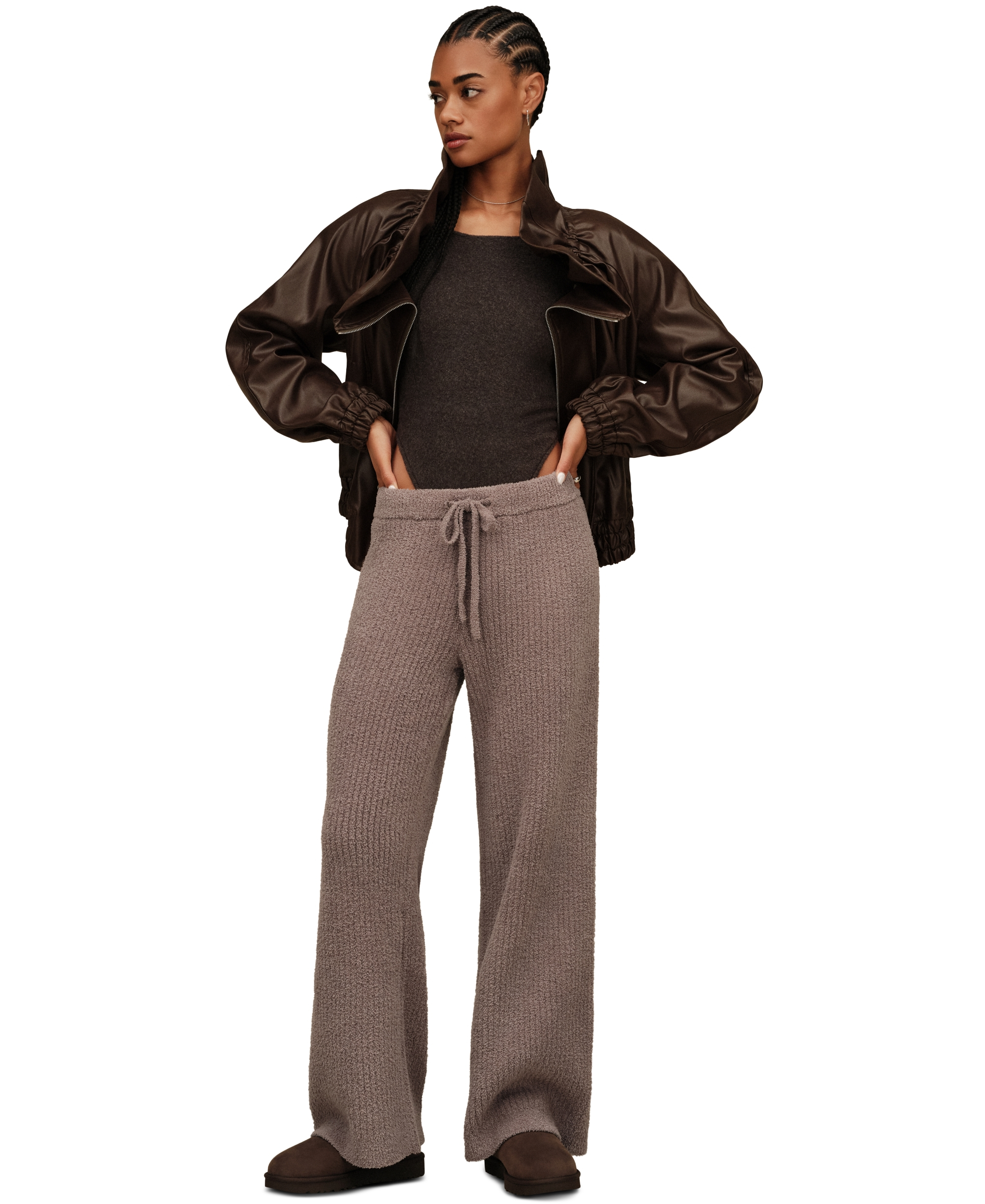 UGG® Women's Couria Straight-Leg Rib Mid-Rise Pants - Brown