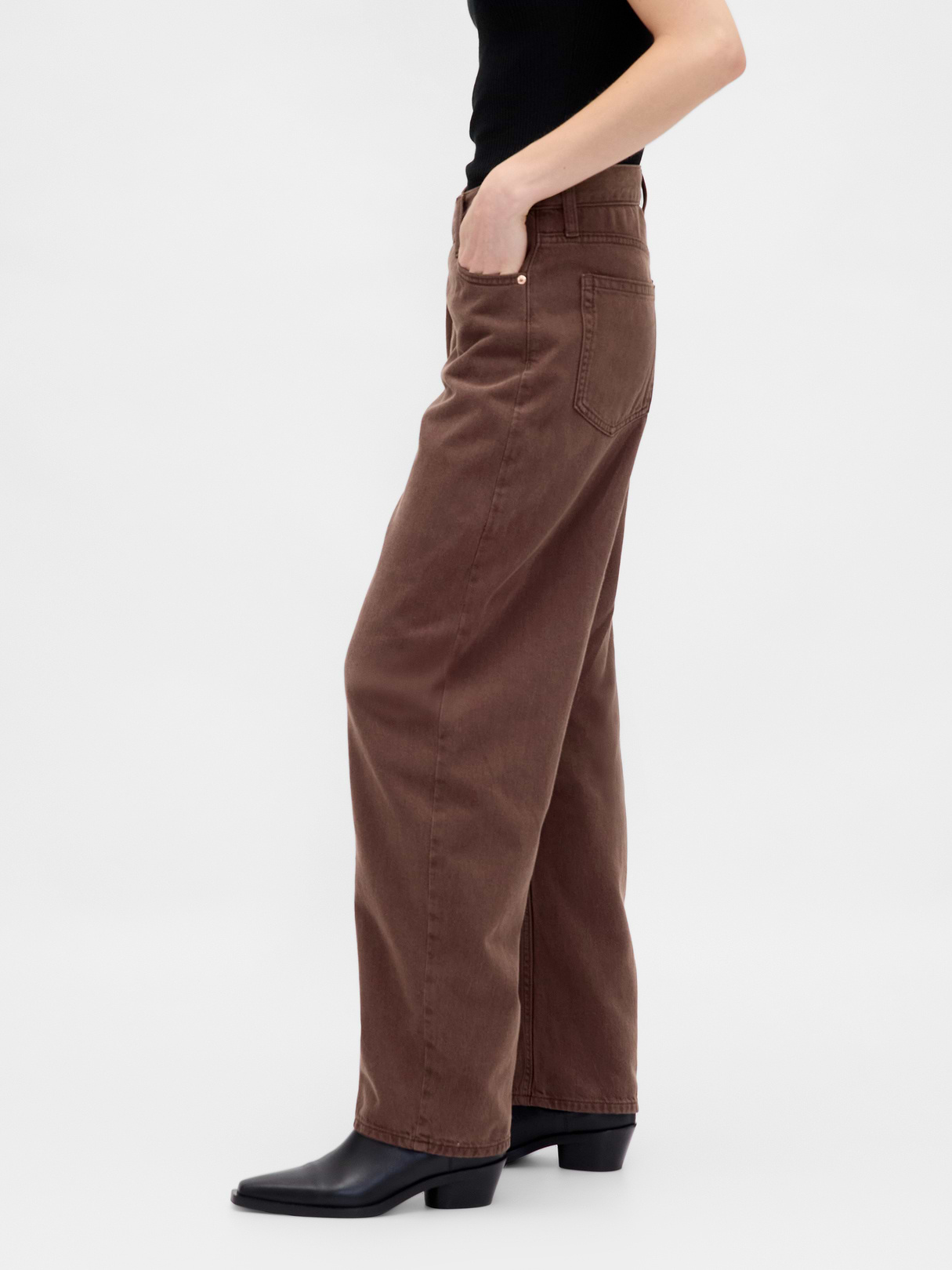 High Rise Barrel Cargo Jeans - Dark brown