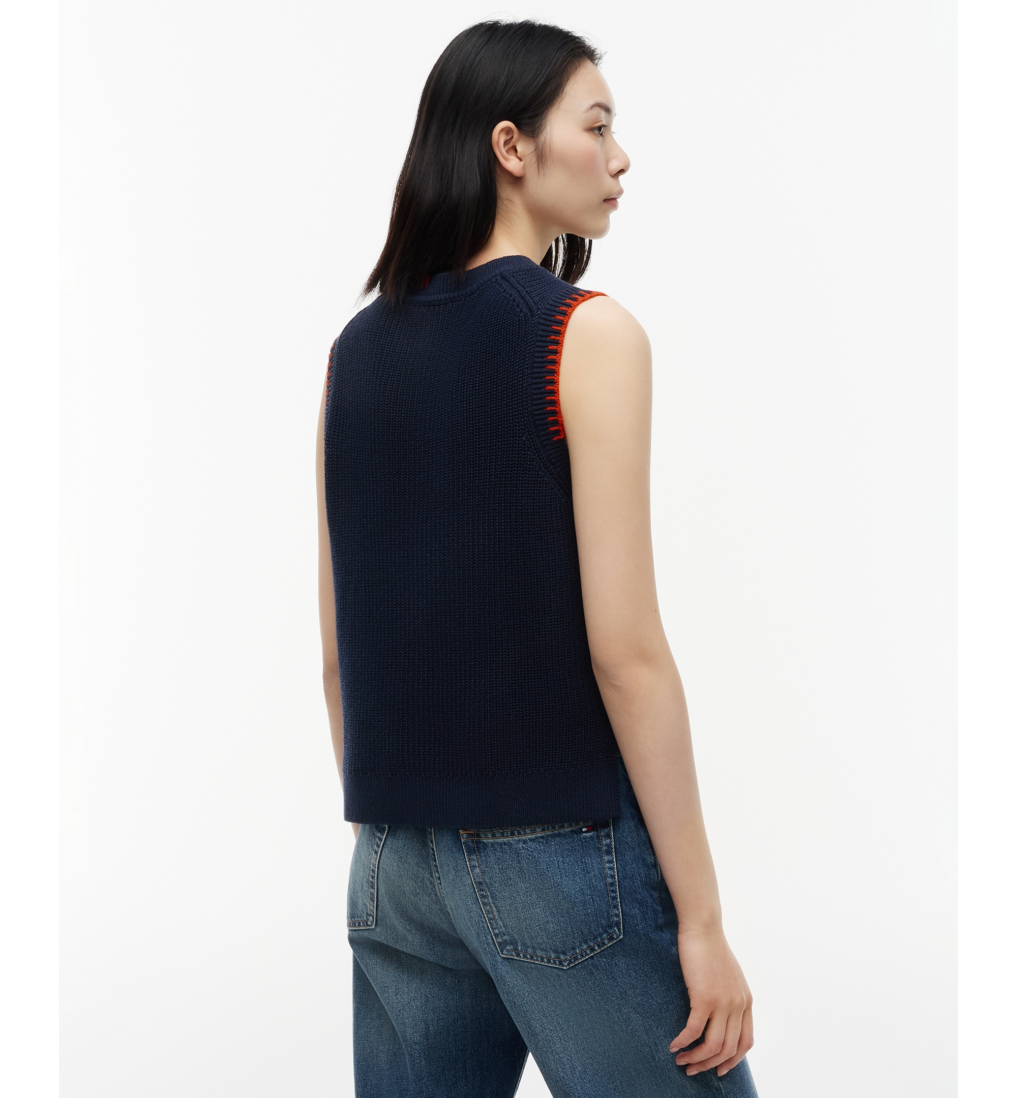 Tommy Hilfiger Women’s Crochet Detail Crewneck Sleeveless Vest - Dark Night Navy