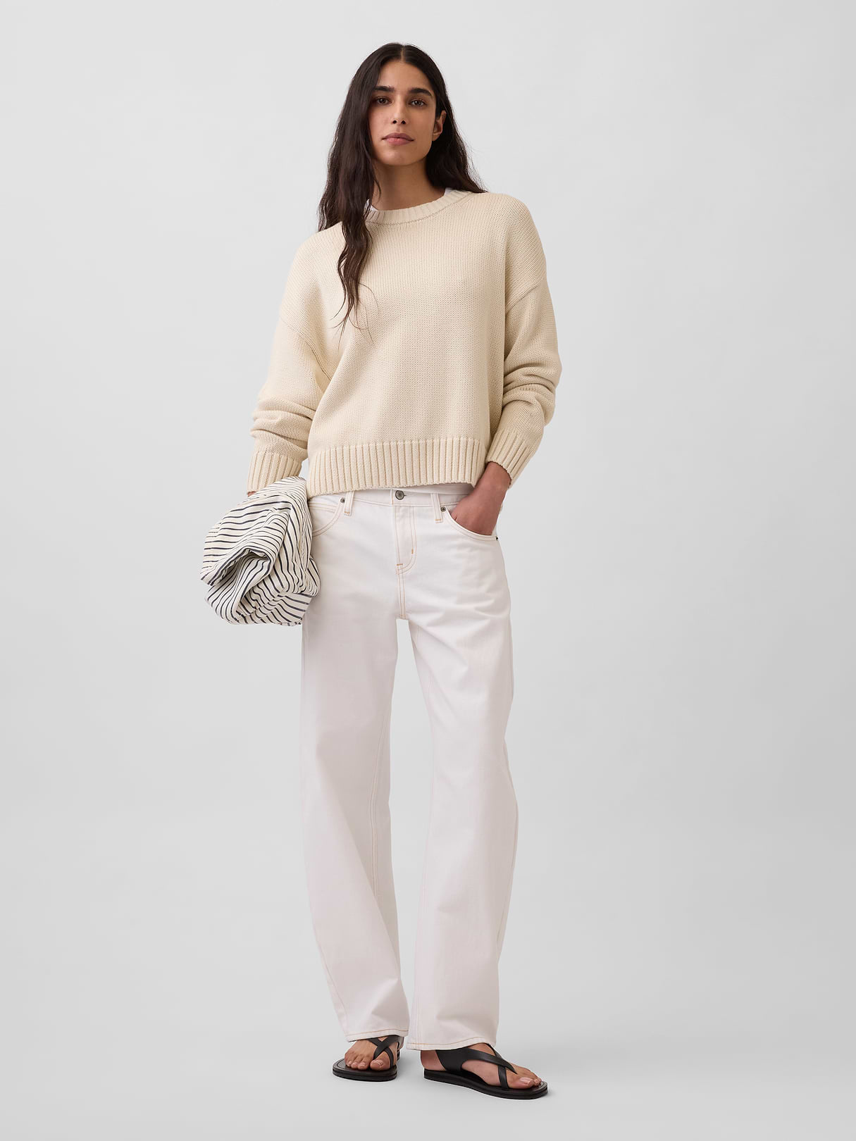 100% Cotton Oversized Crop Sweater - Chino beige