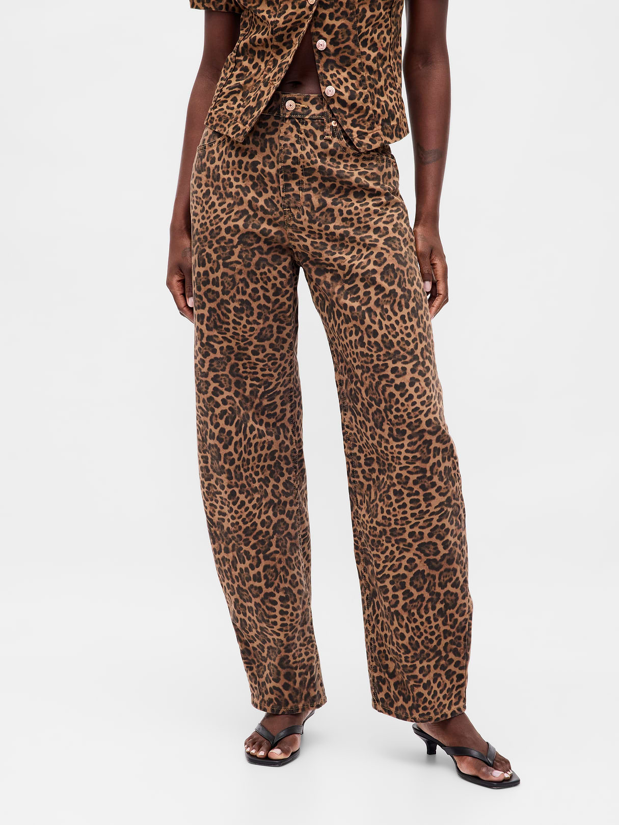 High Rise Barrel Jeans - Leopard brown