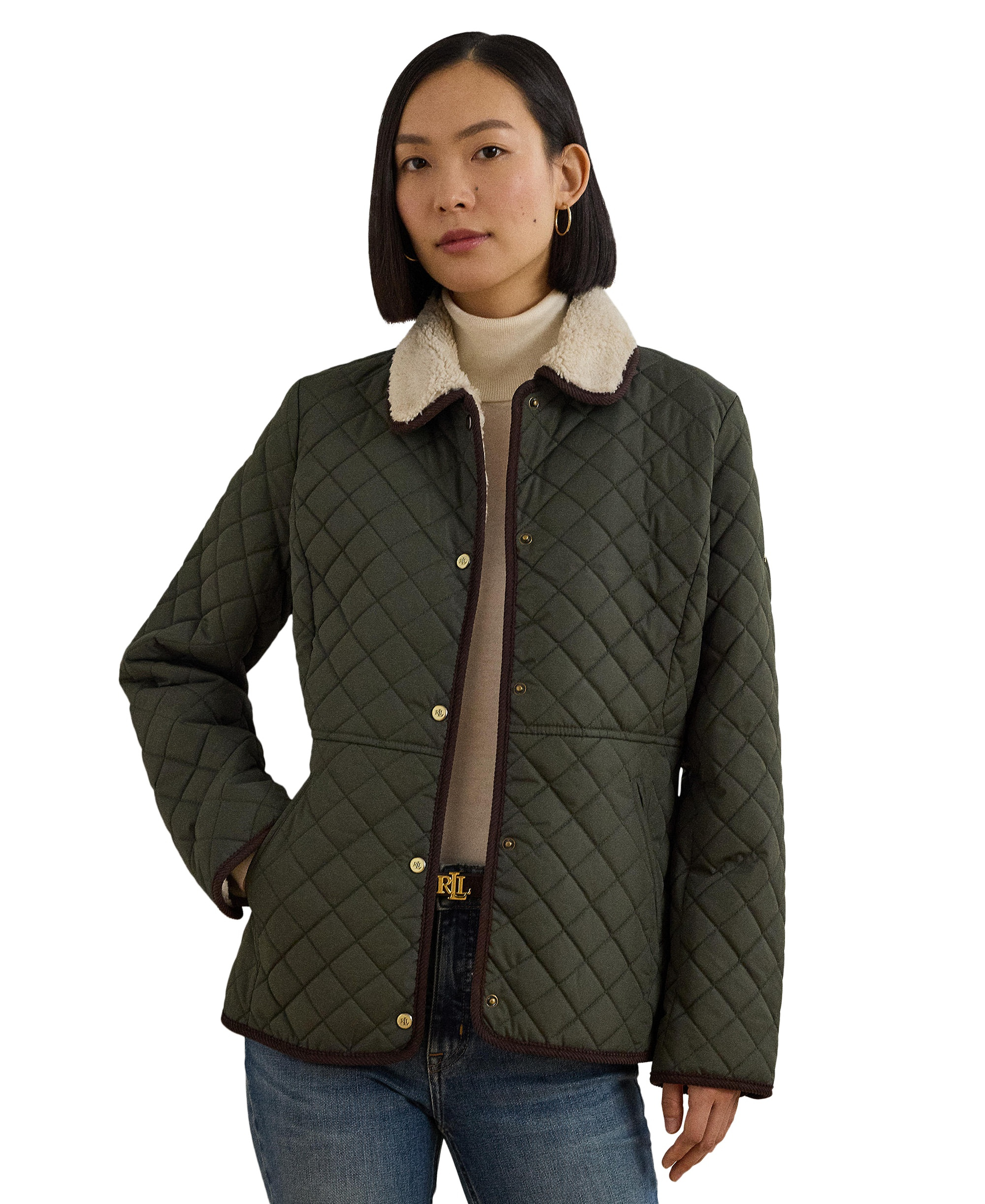 Lauren Ralph Lauren Women's Faux-Sherpa-Collar Quilted Coat, Created for Macy's - Litchfield Loden