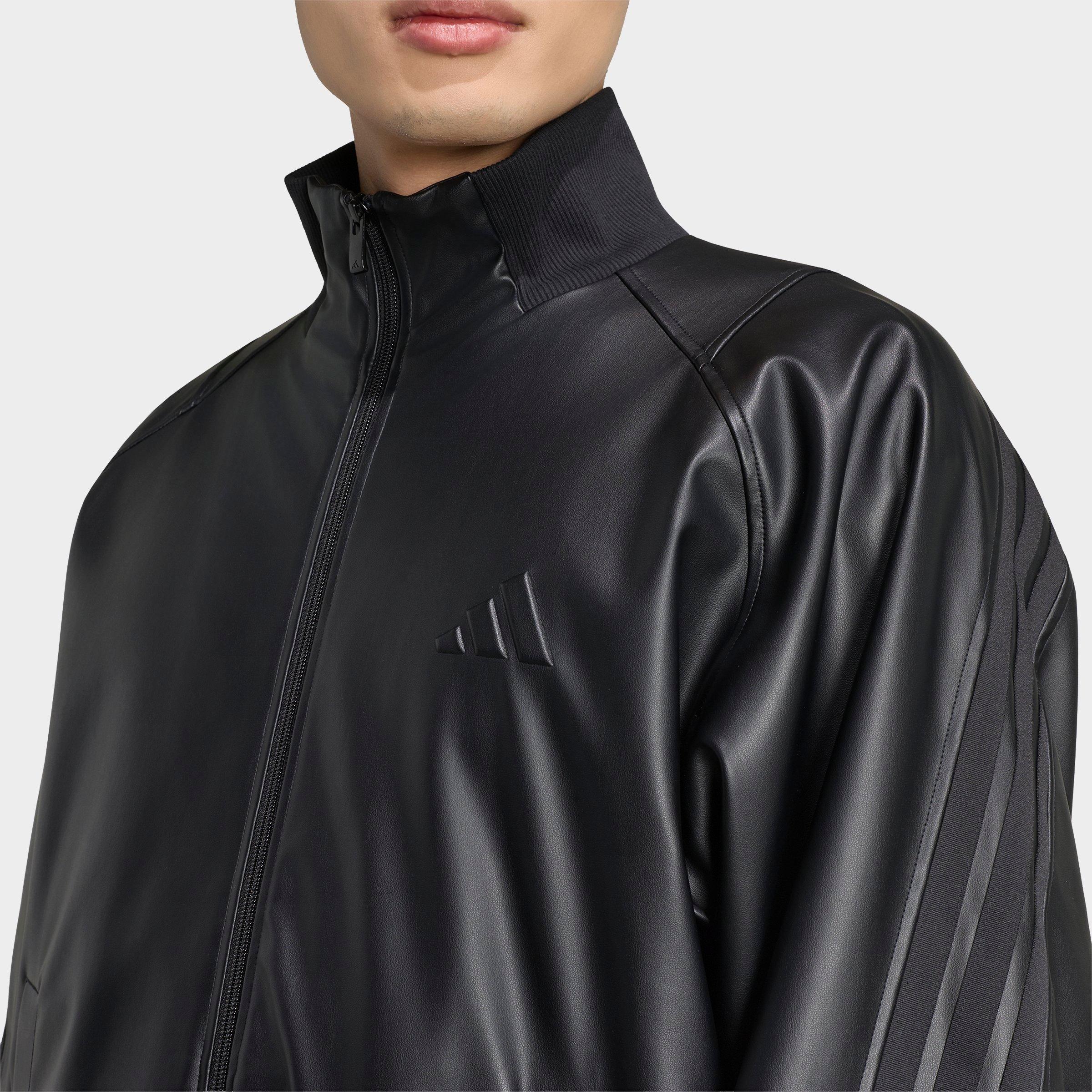 Men's adidas Stadium Loose Faux Leather Track Jacket - Black/Black