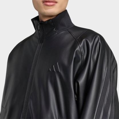 Men's adidas Stadium Loose Faux Leather Track Jacket - Black/Black