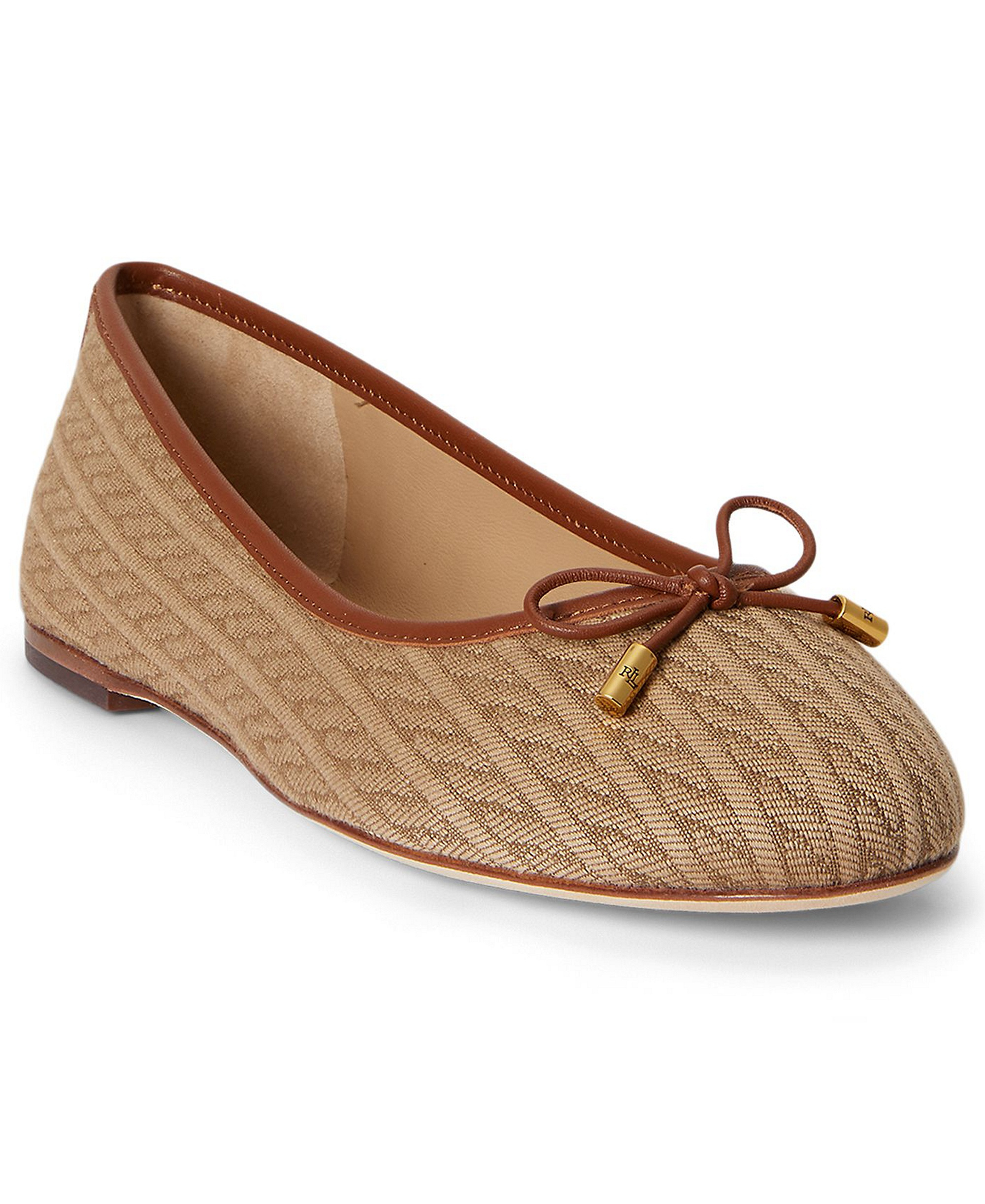 Lauren Ralph Lauren Women's Jayna Nappa Leather Slip-On Flats - Khaki/Lauren Tan Cable Knit