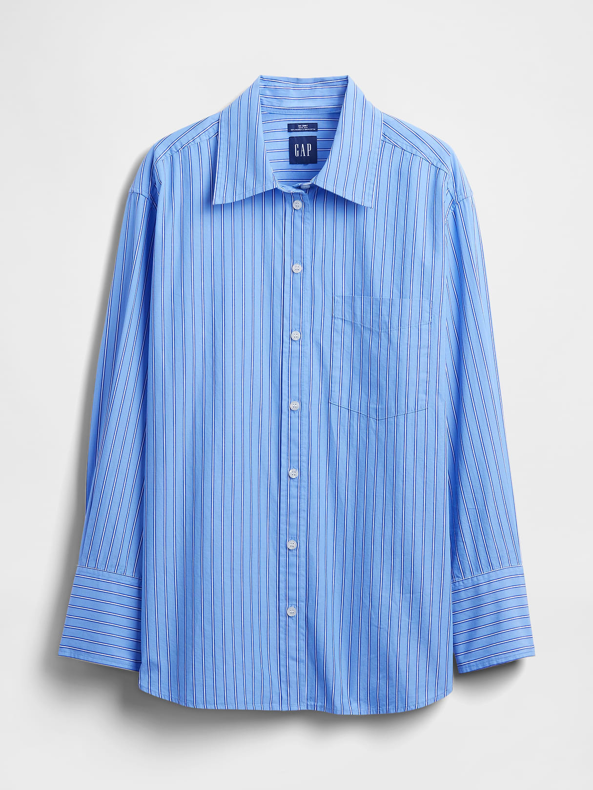 Organic Cotton Poplin Stripe Big Shirt - Blue & white stripe