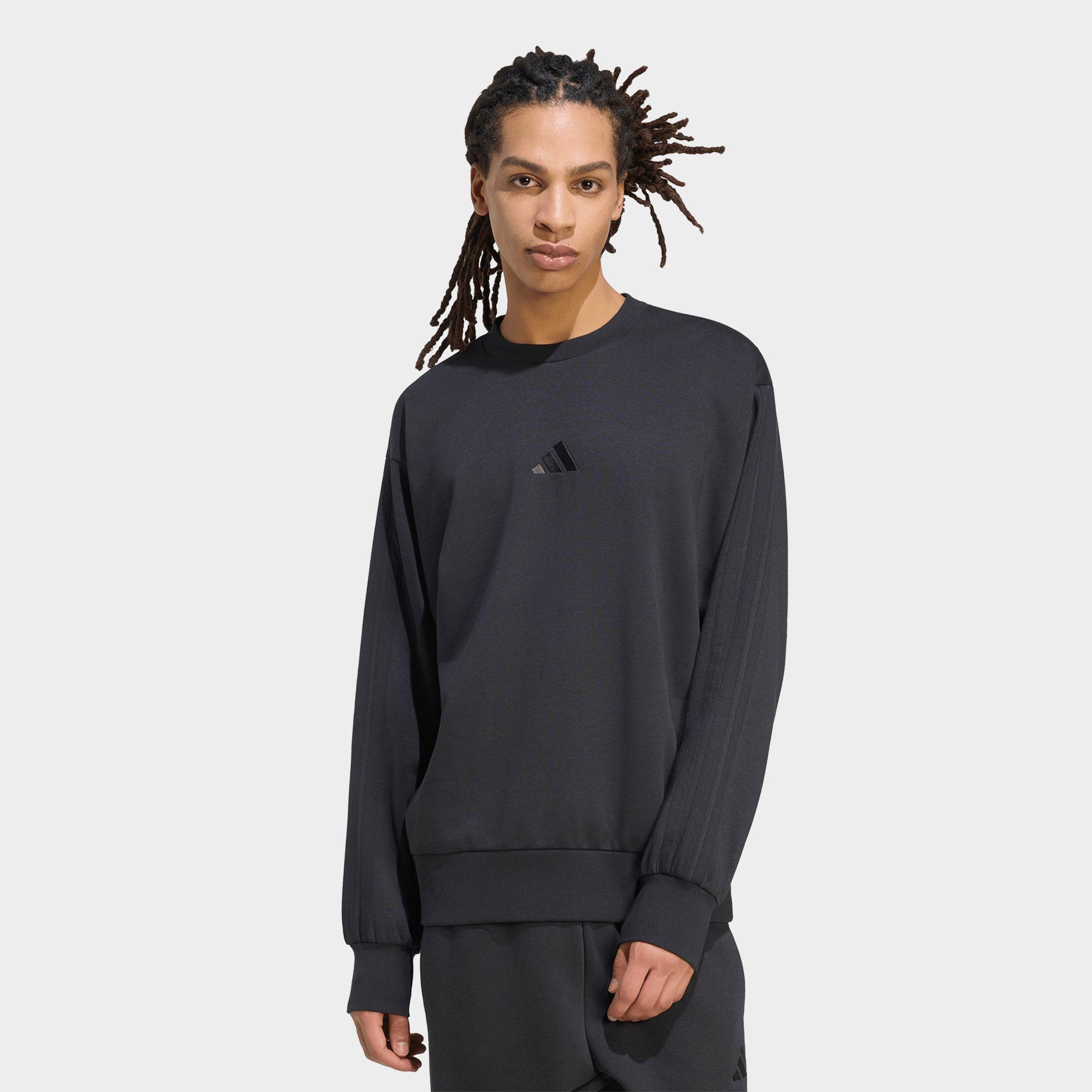 Men's adidas Essentials 3-Stripes Fleece Crewneck Sweatshirt - Black/Black