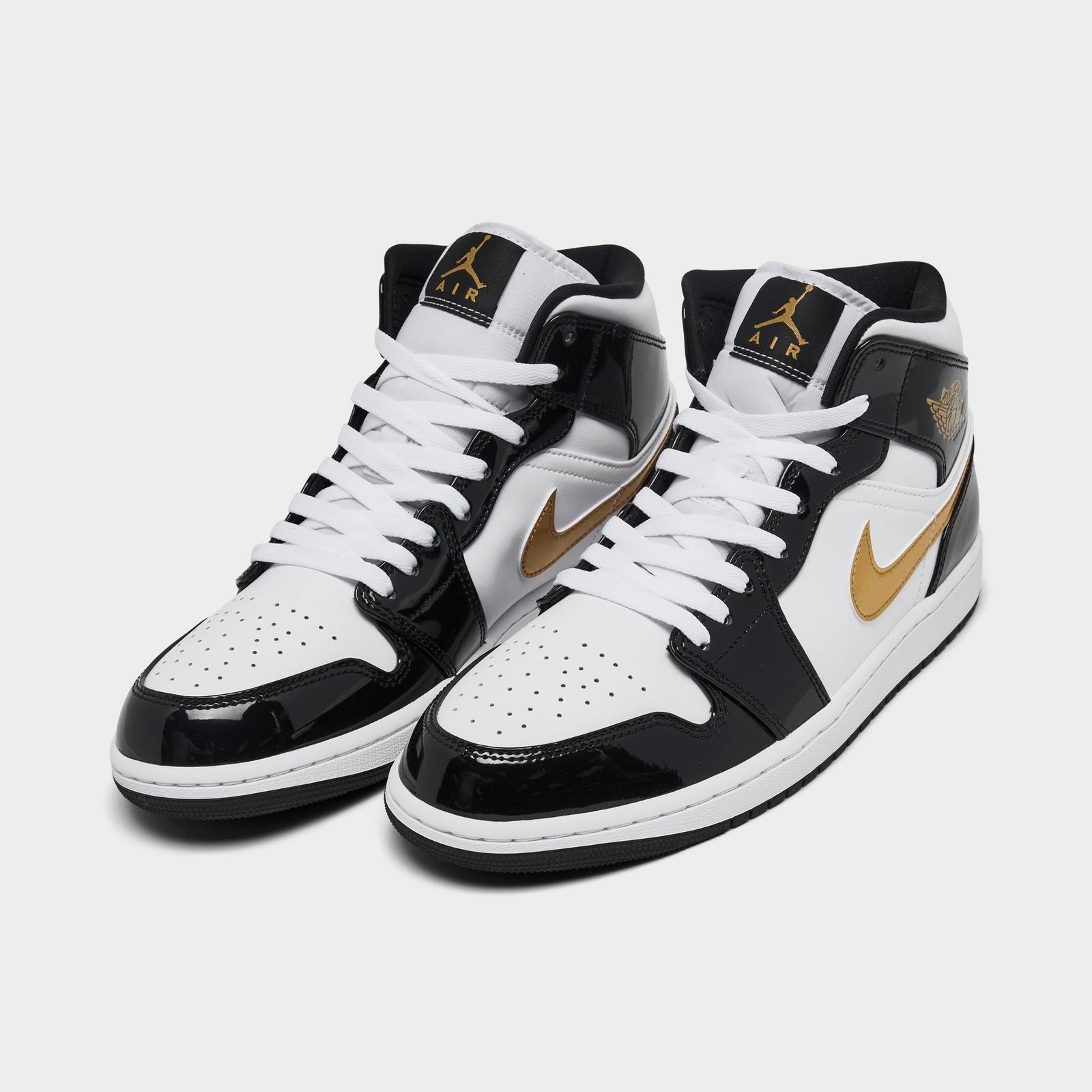 Men's Air Jordan Retro 1 Mid SE Casual Shoes - Black/Metallic Gold/White - view 2