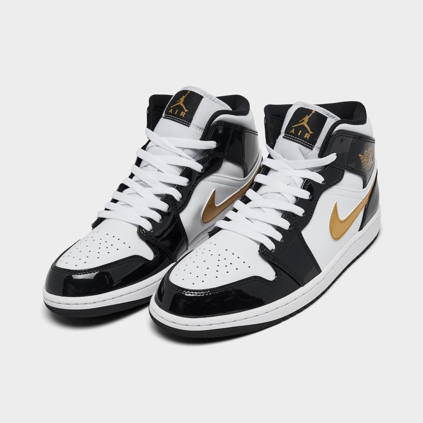 Men's Air Jordan Retro 1 Mid SE Casual Shoes - Black/Metallic Gold/White - view 2