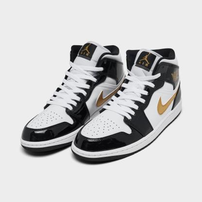 Men's Air Jordan Retro 1 Mid SE Casual Shoes - Black/Metallic Gold/White - view 2