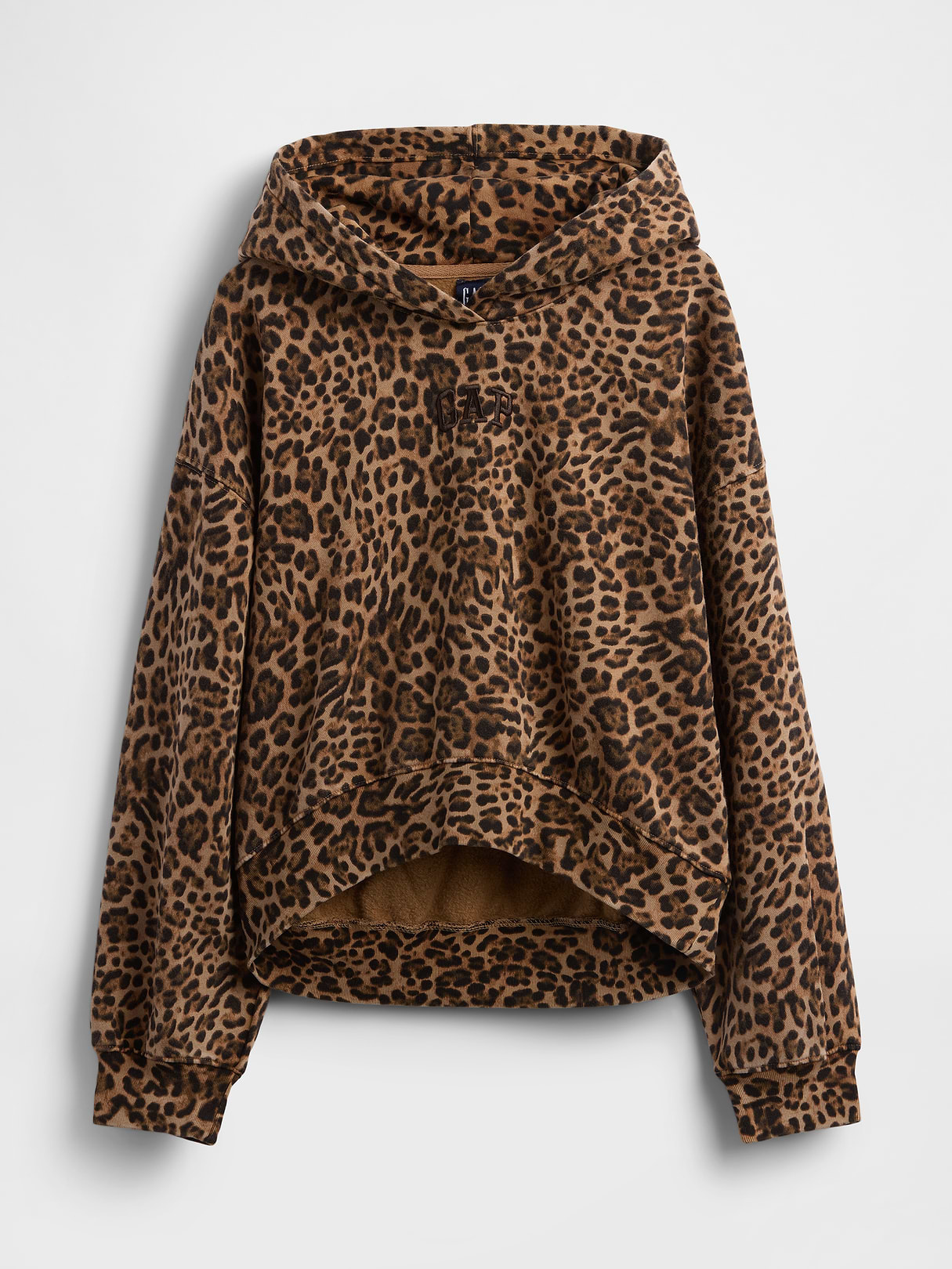VintageSoft Crop Logo Hoodie - Leopard brown logo