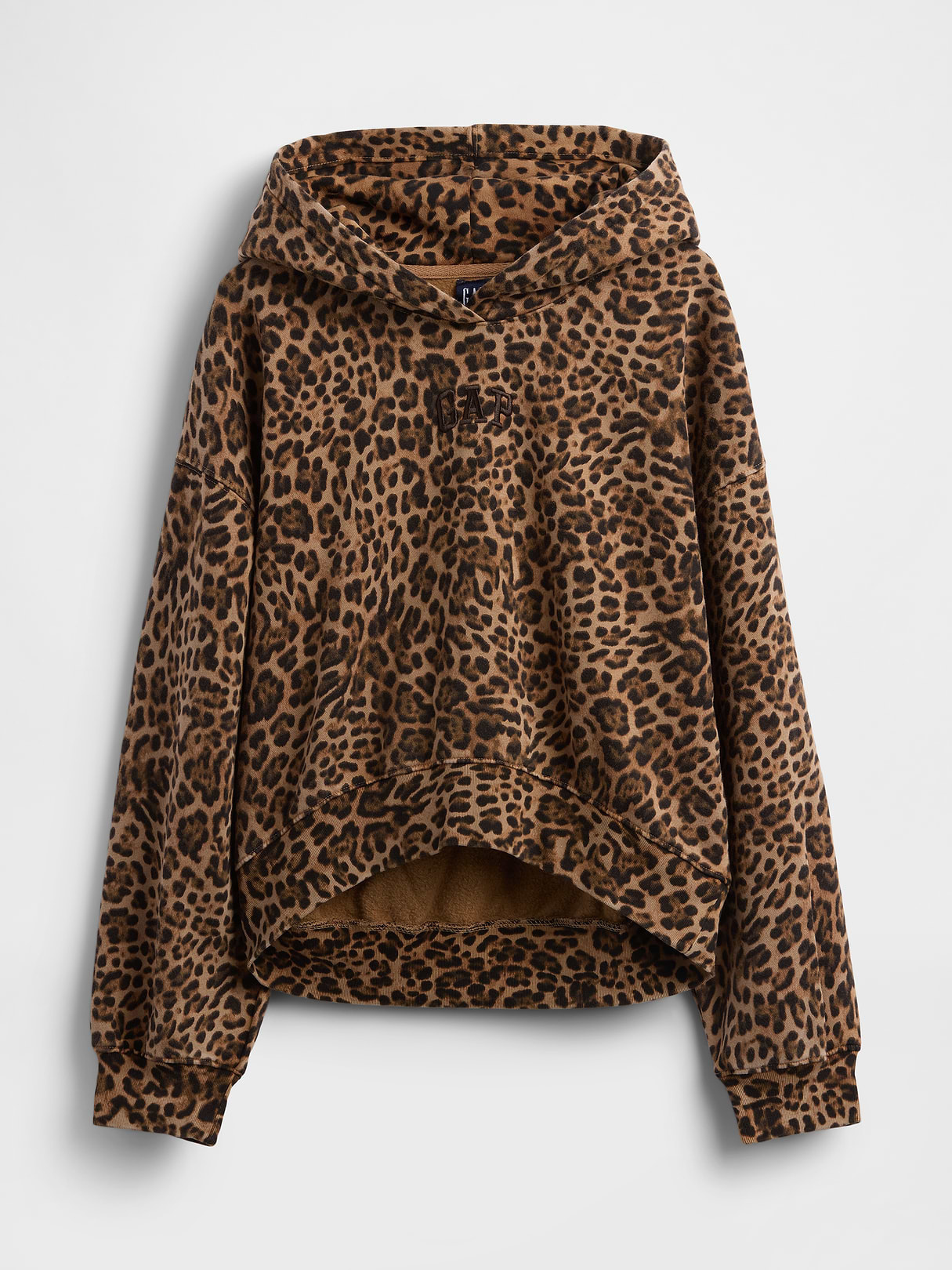 VintageSoft Crop Logo Hoodie - Leopard brown logo