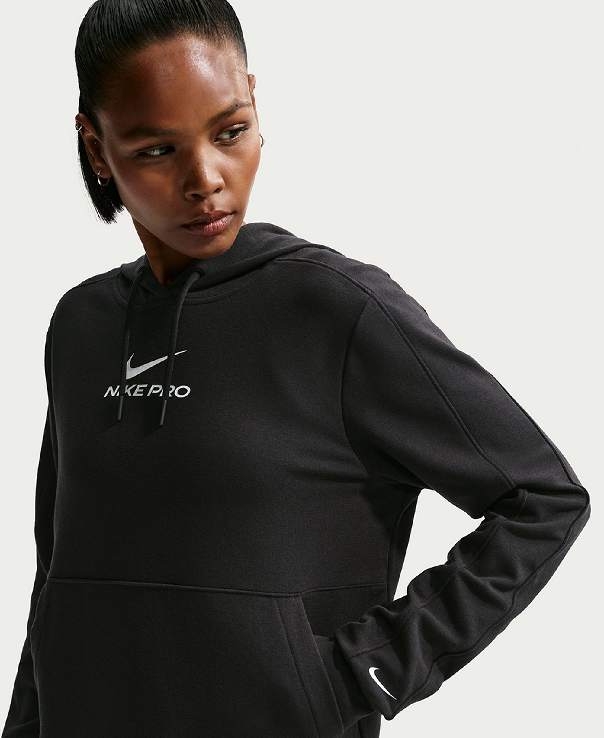Nike Pro Women's Dri-FIT French Terry Pull-On Hoodie - Black/White
