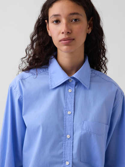 Organic Cotton Poplin Stripe Big Shirt - Shirting blue
