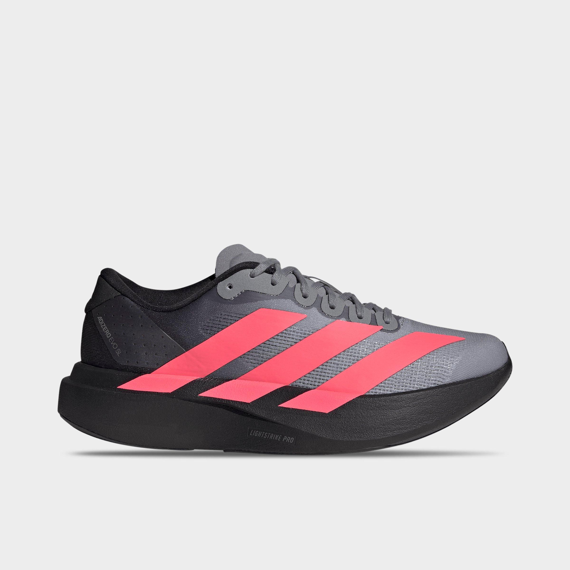 Women's adidas Adizero EVO SL Running Shoes - Part 1 - Grey/Solar Turbo/Light Onix - Left shoe facing left. Outside of the shoe.