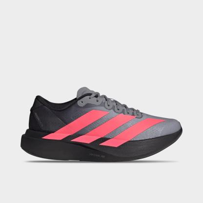 Women's adidas Adizero EVO SL Running Shoes - Part 1 - Grey/Solar Turbo/Light Onix - Left shoe facing left. Outside of the shoe.