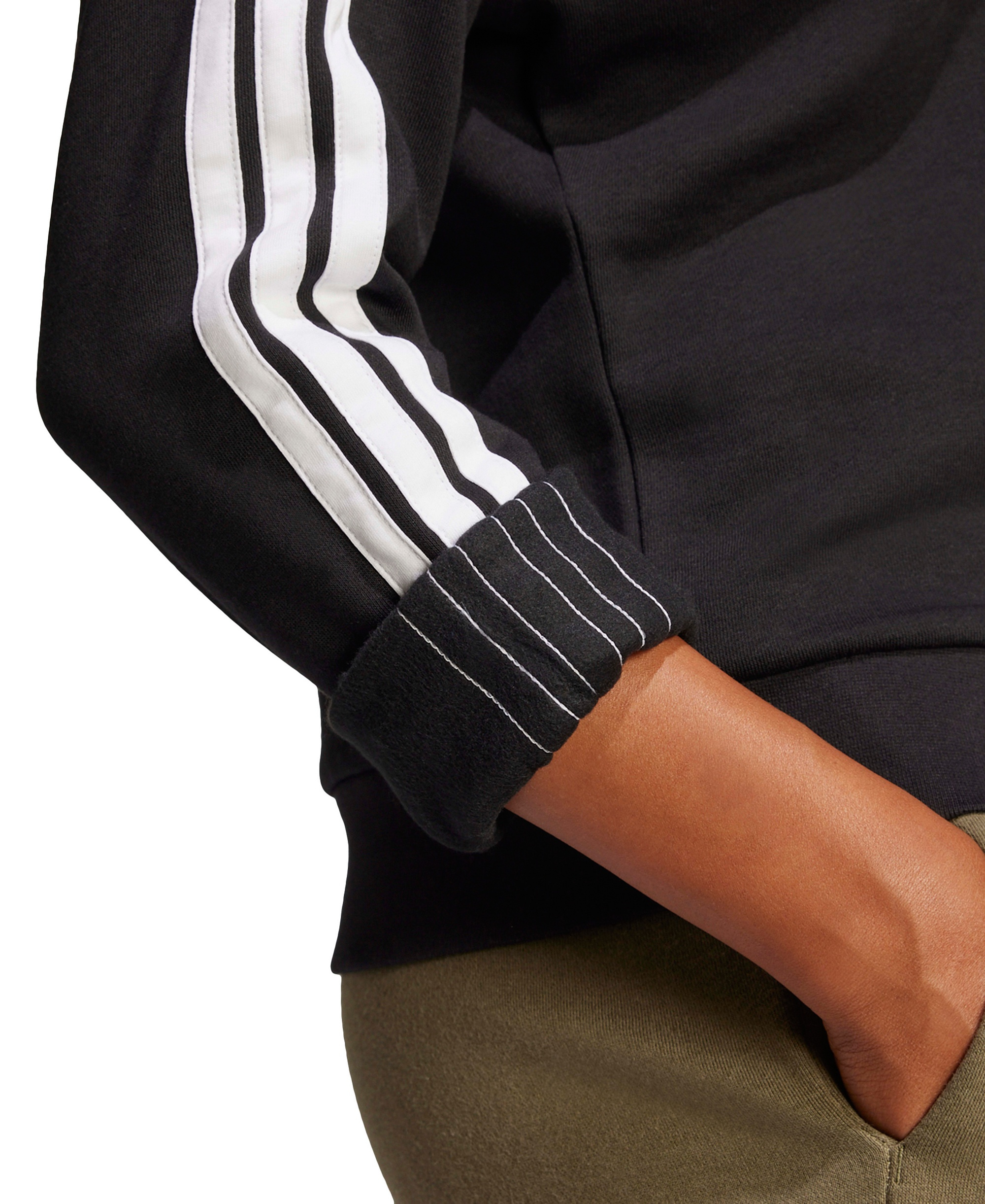 adidas Women's Essentials 3-Stripes Fleece Crew Neck Sweatshirt - Black/White