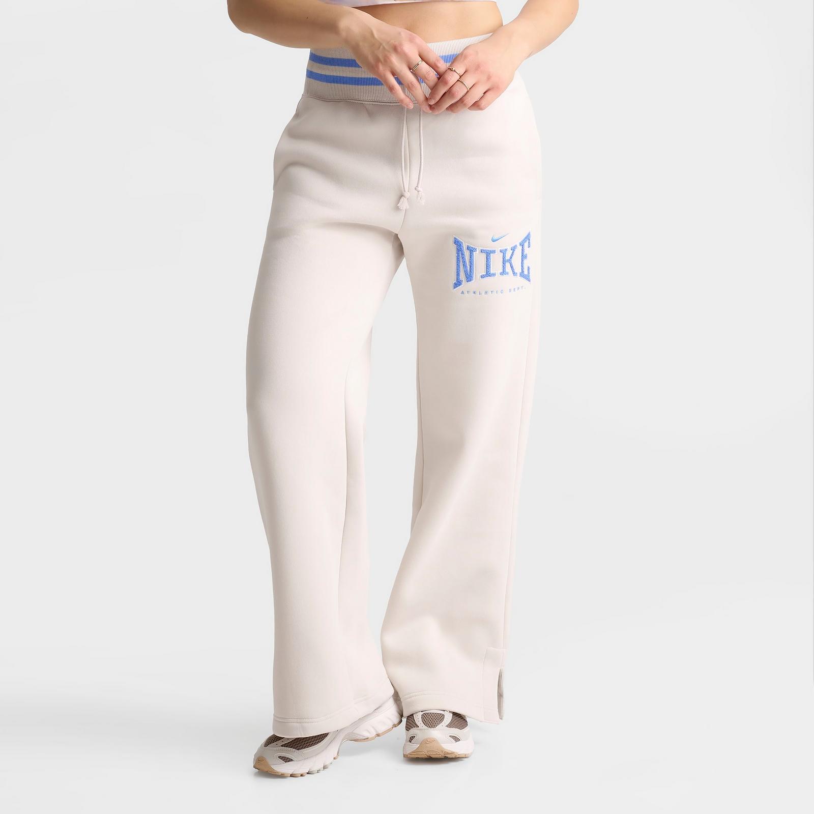 Women's Nike Phoenix Fleece Athletic Dept. High-Waisted Wide-Leg Sweatpants - Light Orewood Brown/University Blue