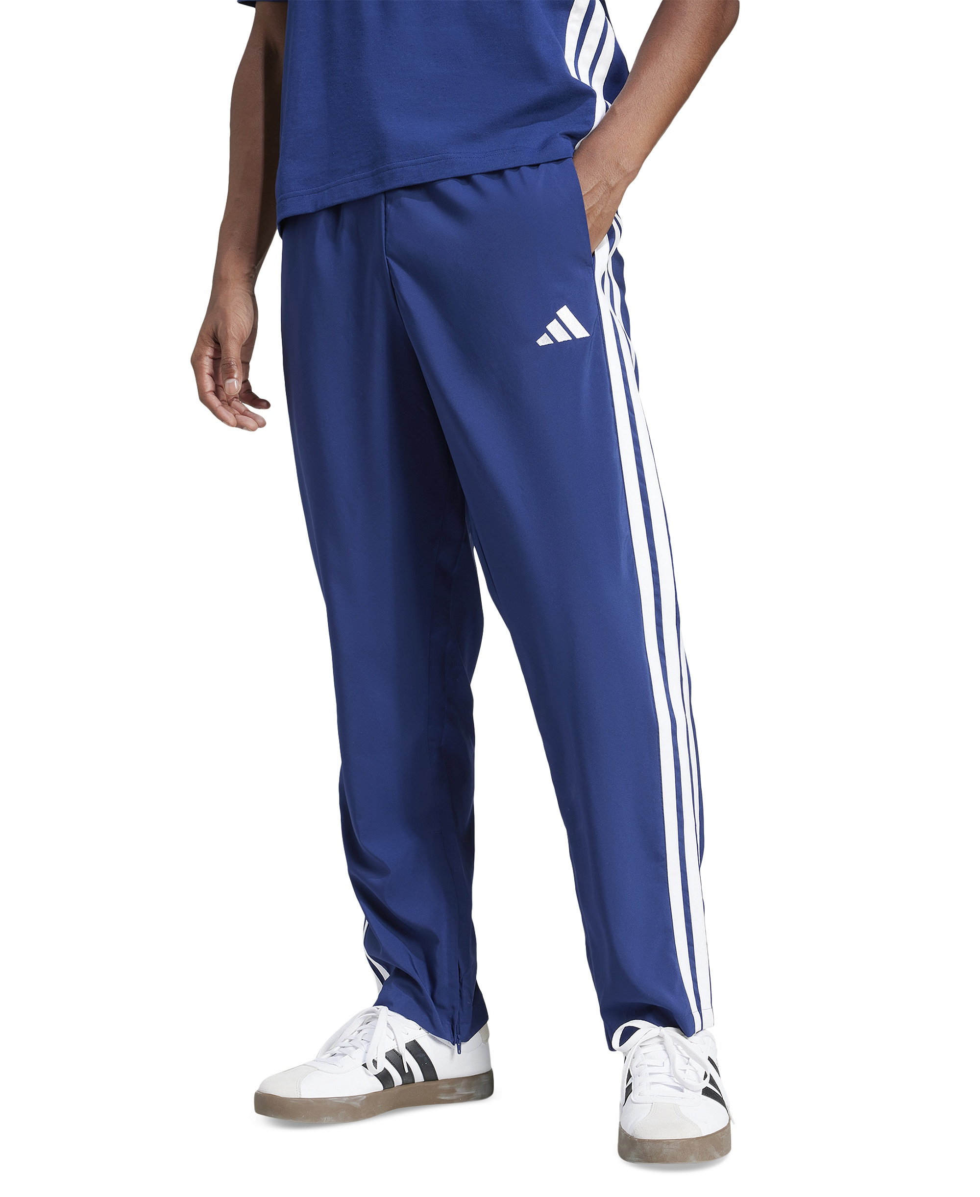 adidas Men's Stanford Essential Three-Stripes Open Hem Track Pants - Dark Blue/wht