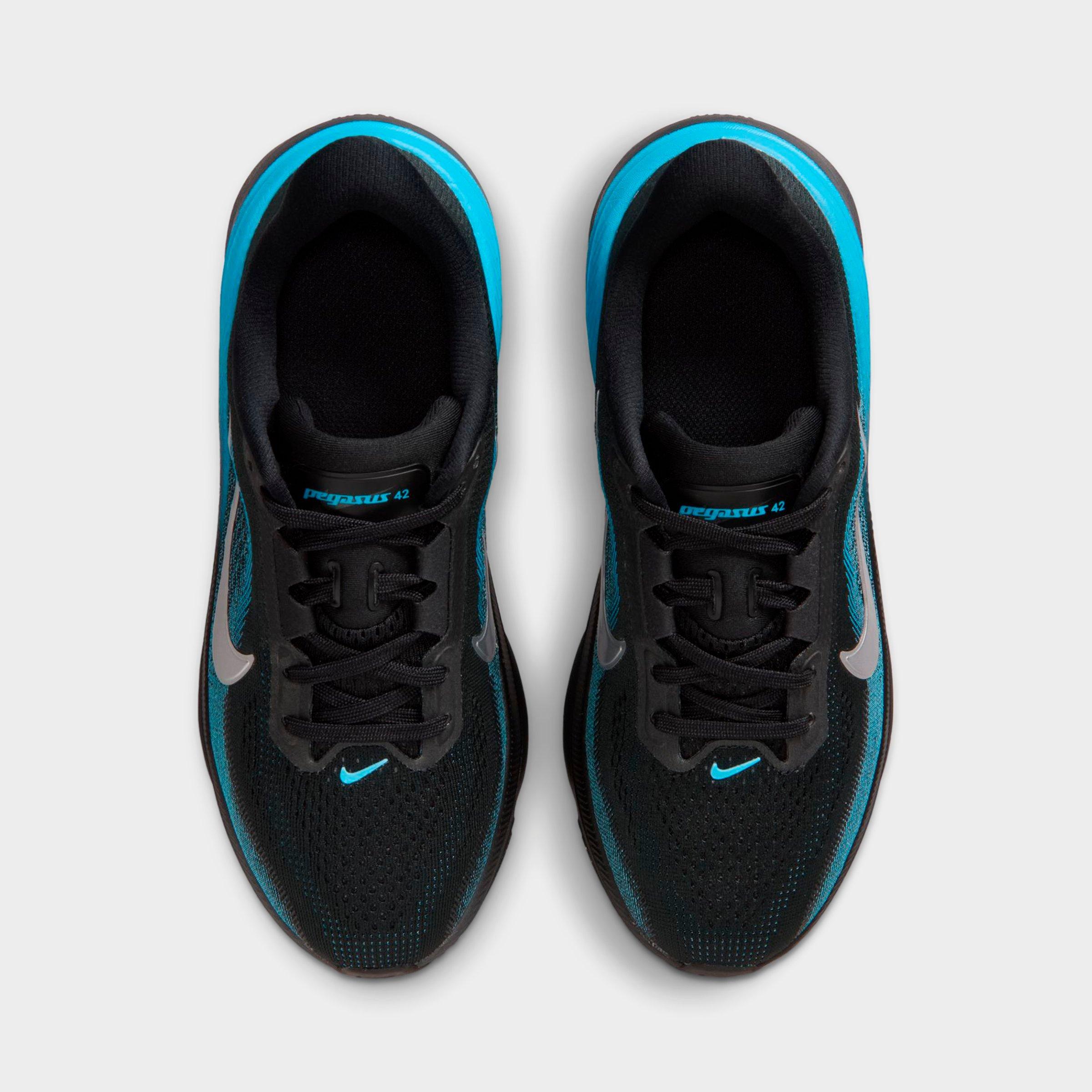 Big Kids' Nithtke Pegasus 42 Running Shoes - Black/Light Current Blue/Anthracite/Metallic Silver - Top view