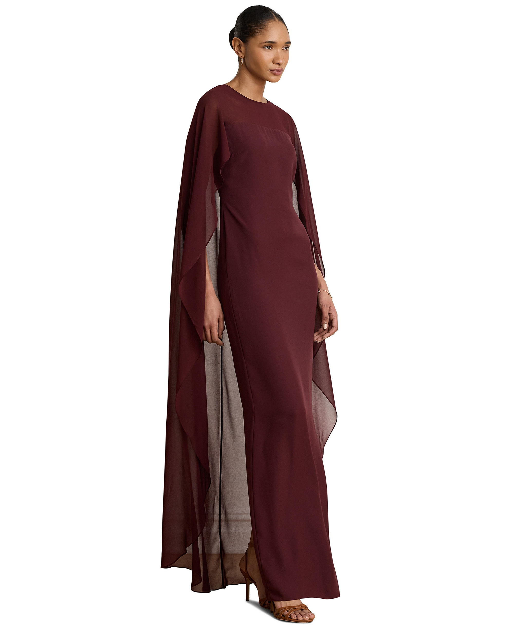 Lauren Ralph Lauren Women's Cape Georgette Gown - Dark Garnet