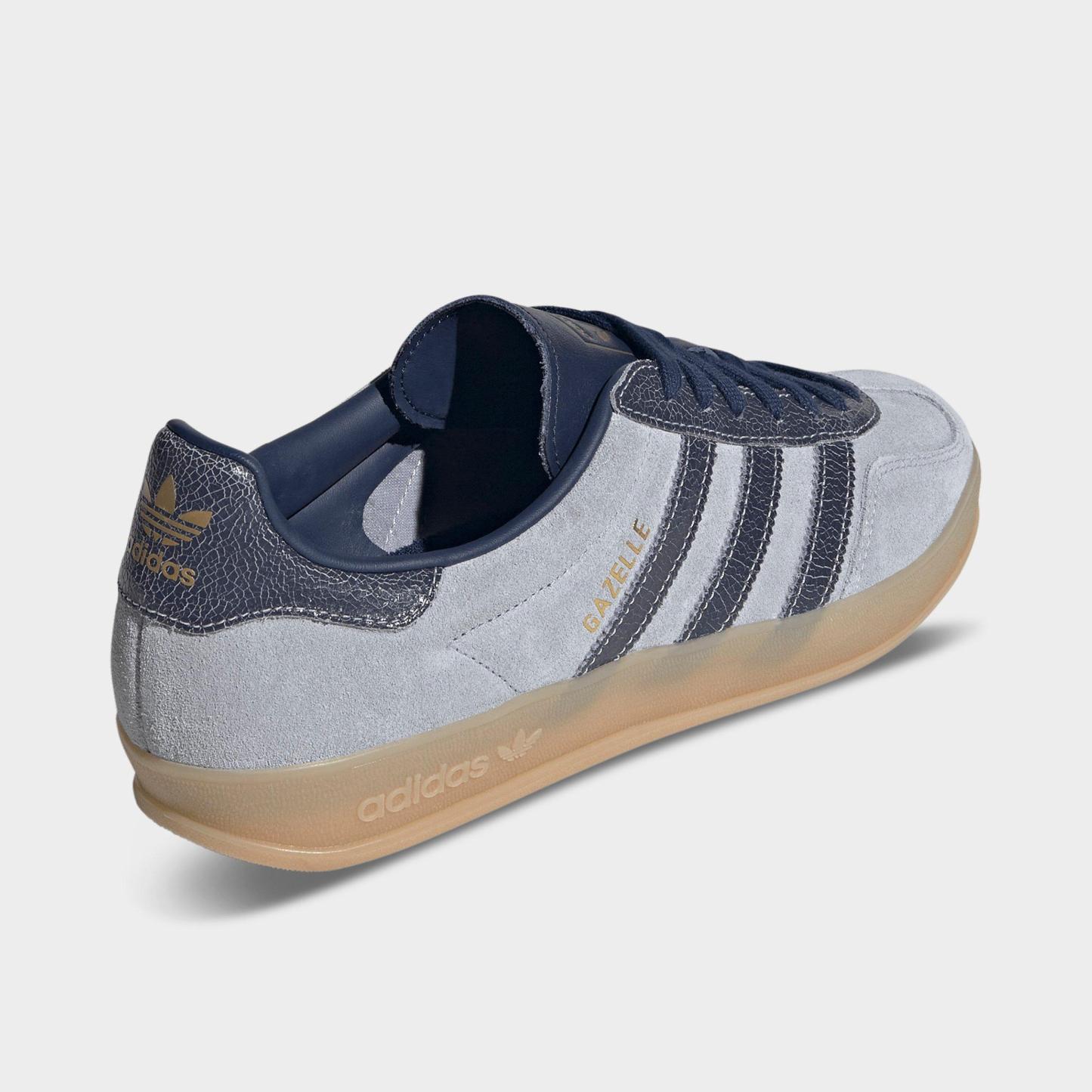 Men's adidas Originals Gazelle Indoor Casual Shoes - Halo Silver/Night Indigo/Gum - Back view
