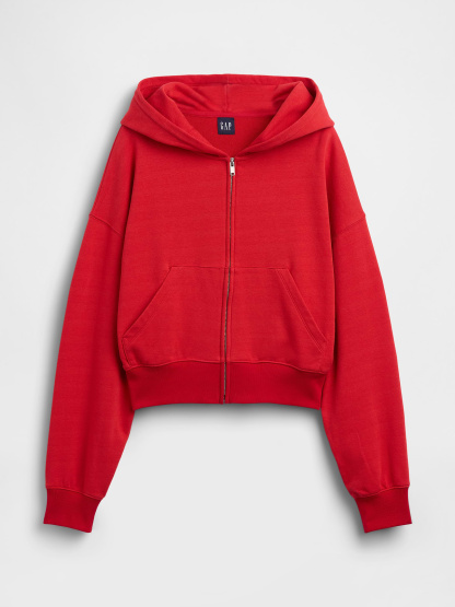 VintageSoft Terry Oversized Wedge Zip Hoodie - Red