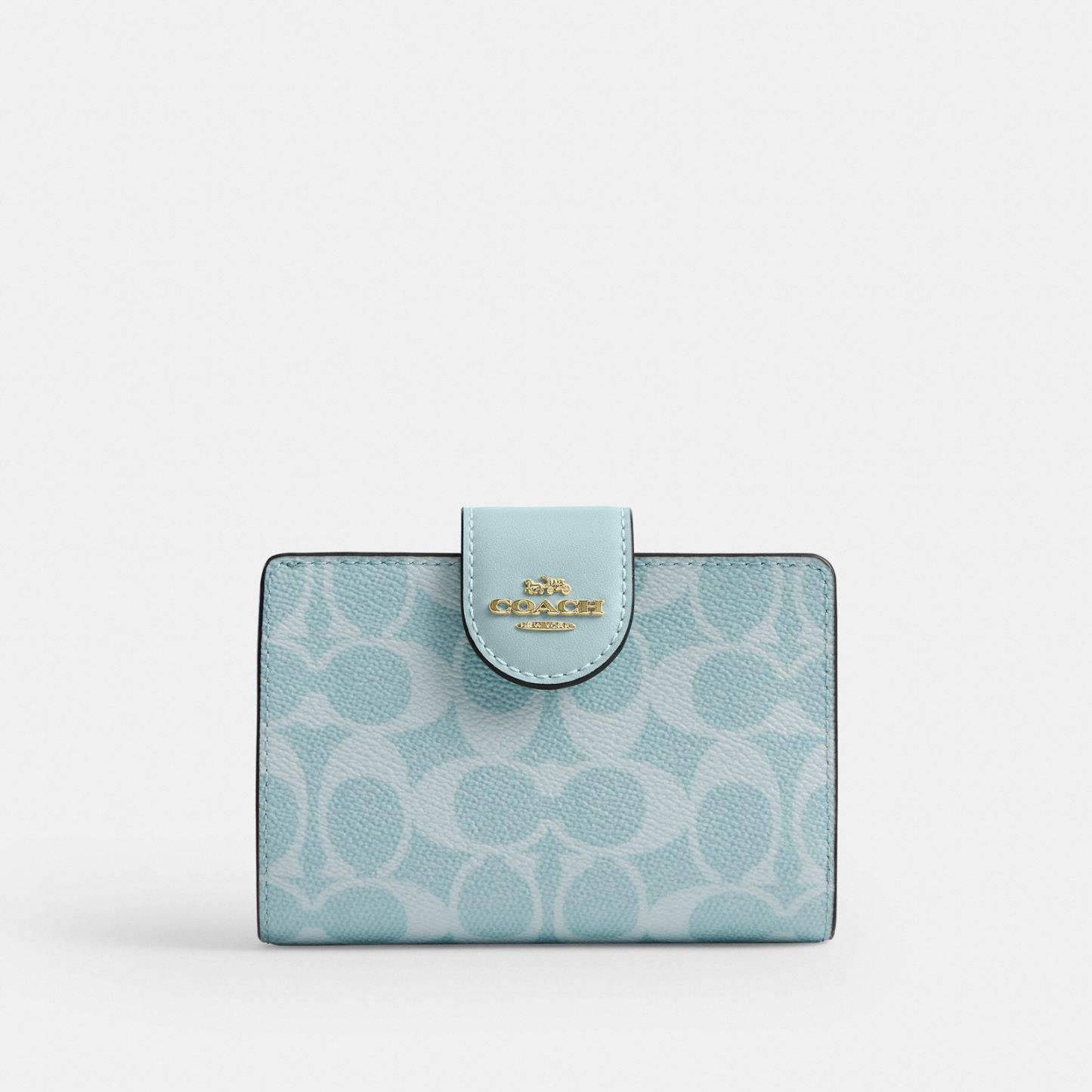 Medium Corner Zip Wallet In Signature Canvas - Gold/Light Blue