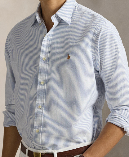 Polo Ralph Lauren Men's Classic-Fit Plaid Brushed Oxford Shirt - Blue White Stripe
