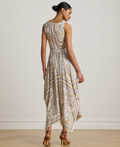 Lauren Ralph Lauren Women's Sleeveless Handkerchief Hem Midi Dress - Cream Multi