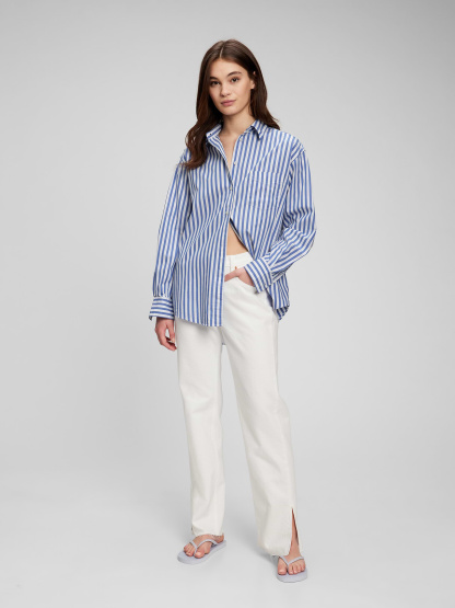Organic Cotton Poplin Stripe Big Shirt - blue & white stripe