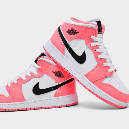 Big Kids' Air Jordan Retro 1 Mid Casual Shoes - Pink Gaze/Black/White - view 3