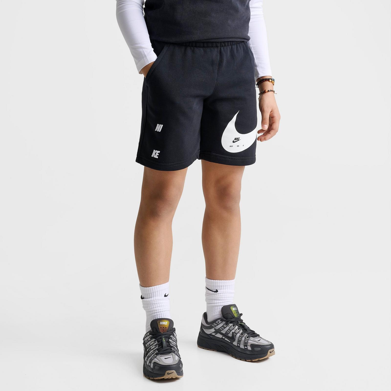 Big Kids' Nike Sportswear Swoosh Club French Terry Shorts - Black/White