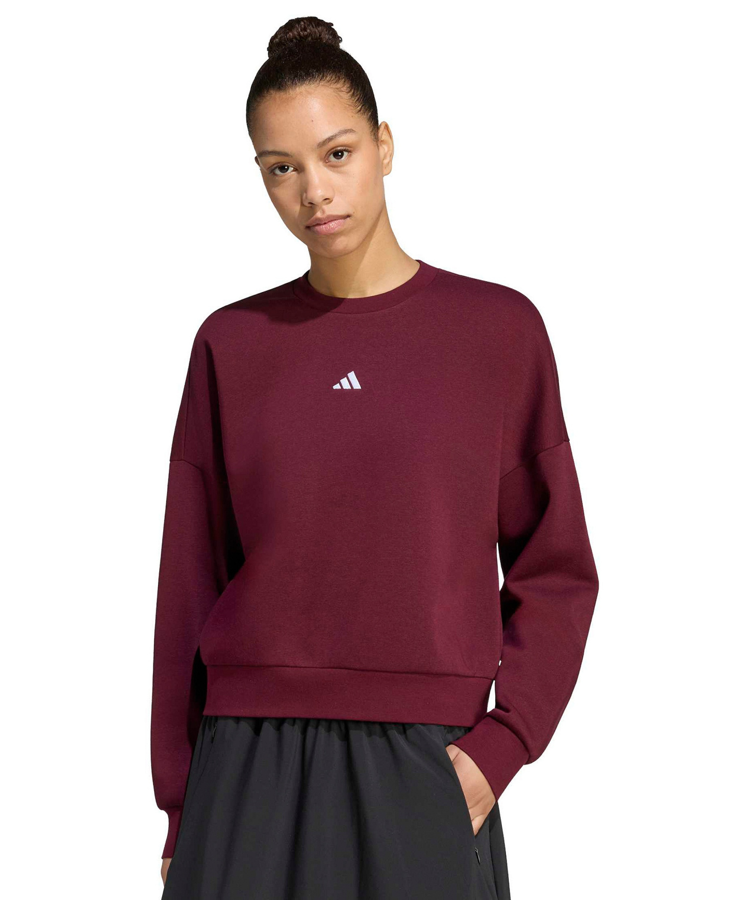 adidas Women's Essentials Crewneck Small-Logo Sweatshirt - Maroon/white