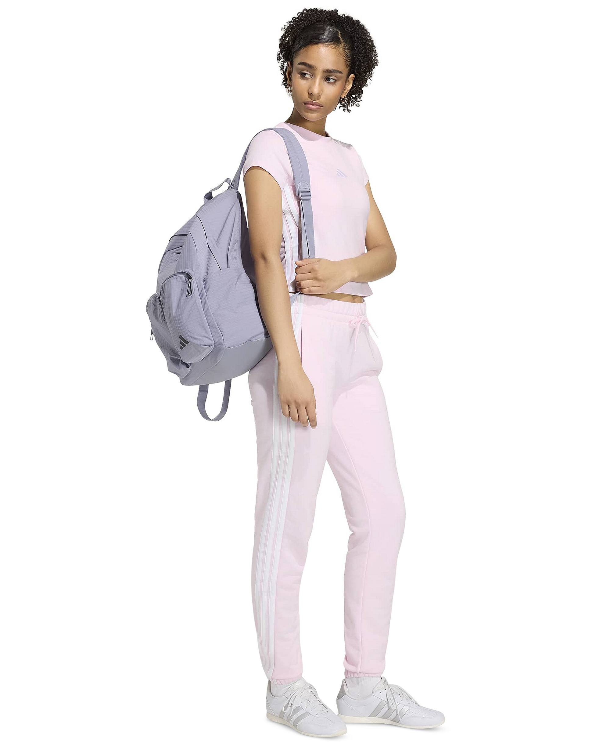 adidas Women's Essentials 3-Stripes Padded Slim Baby Cotton-Blend T-Shirt - Clear Pink/white