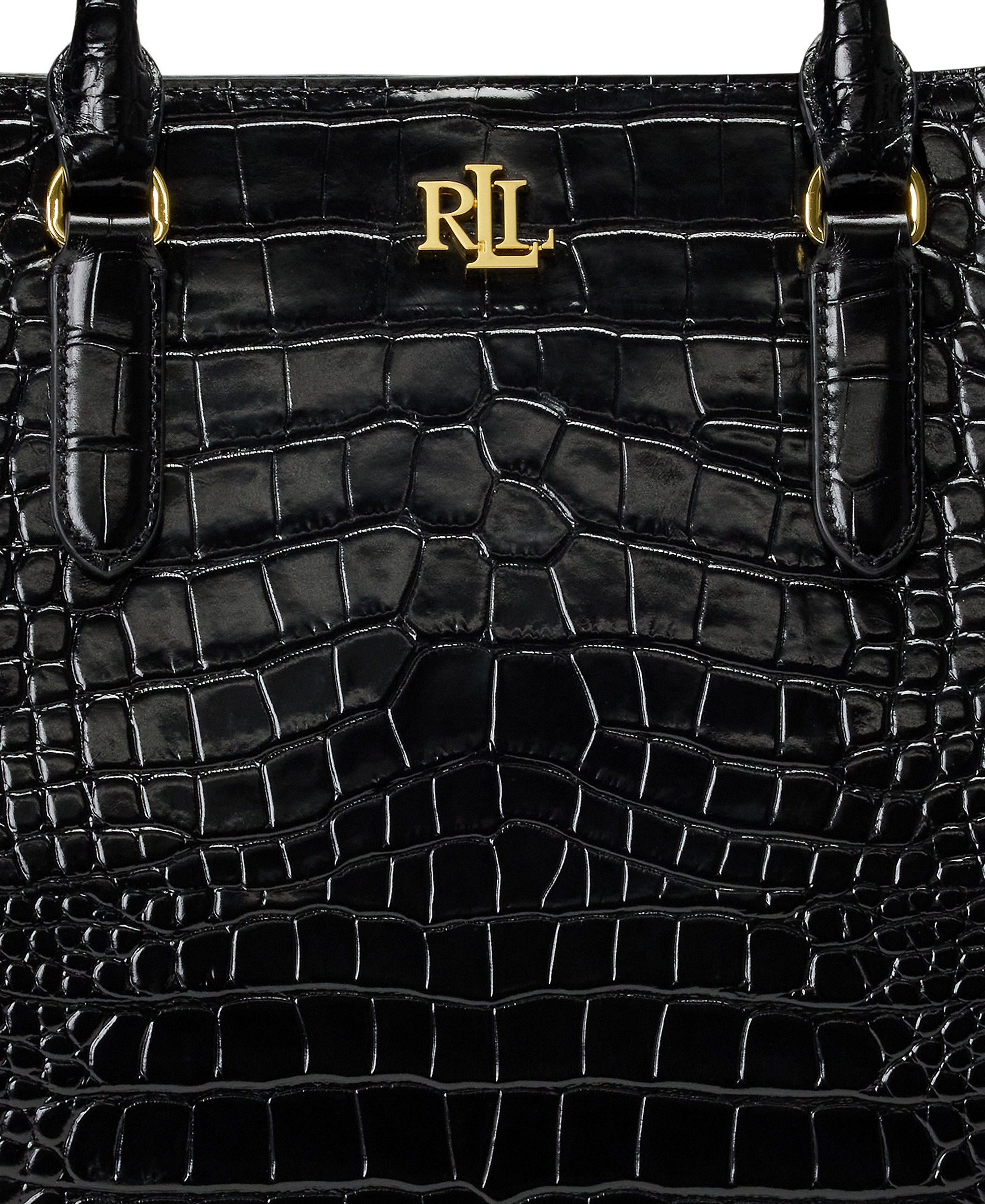 Lauren Ralph Lauren Marcy Large Embossed Satchel Bag - Black/Gold