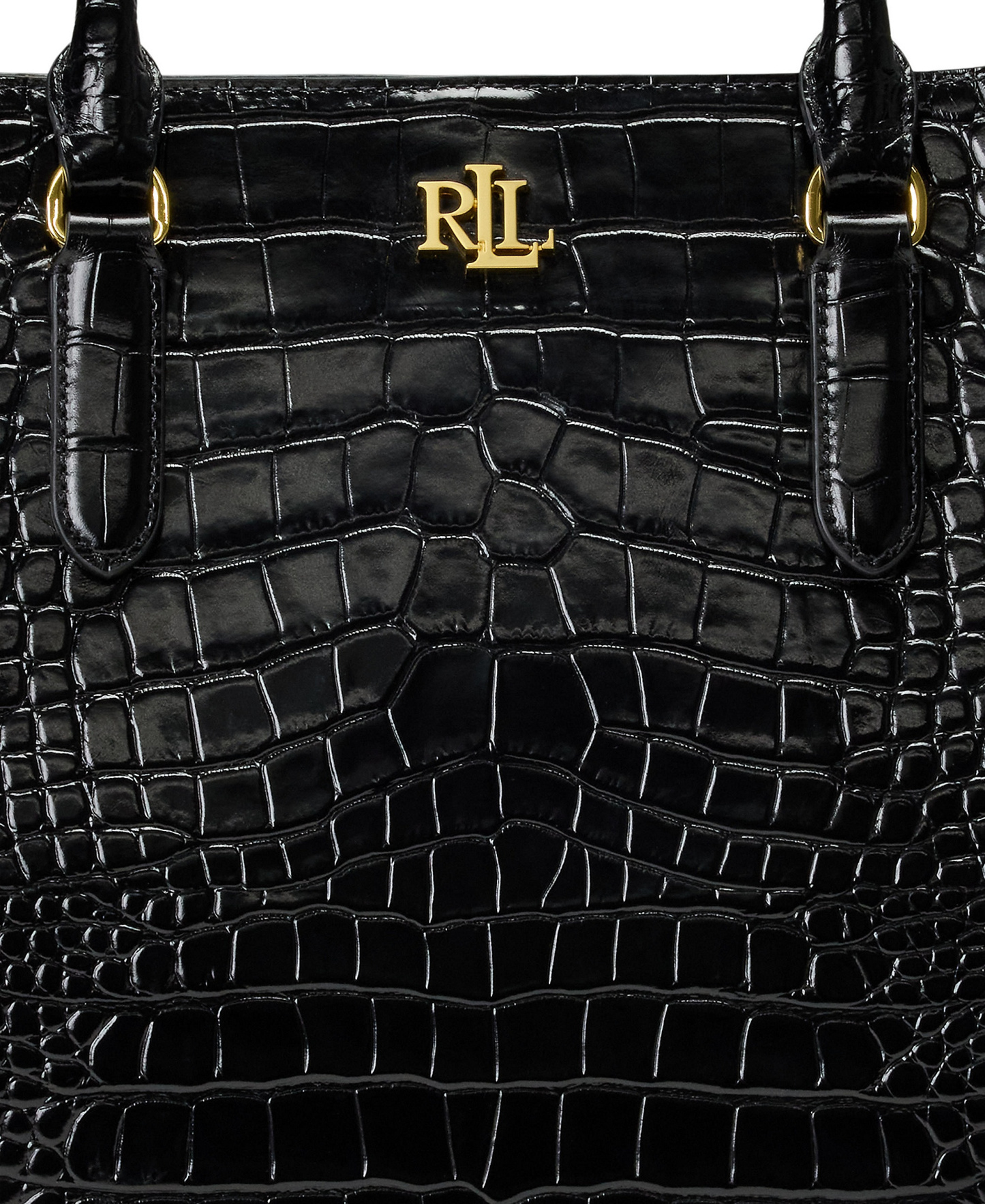 Lauren Ralph Lauren Marcy Large Embossed Satchel Bag - Black/Gold