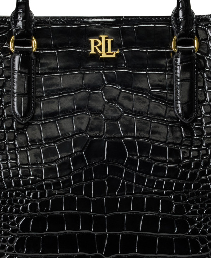 Lauren Ralph Lauren Marcy Large Embossed Satchel Bag - Black/Gold