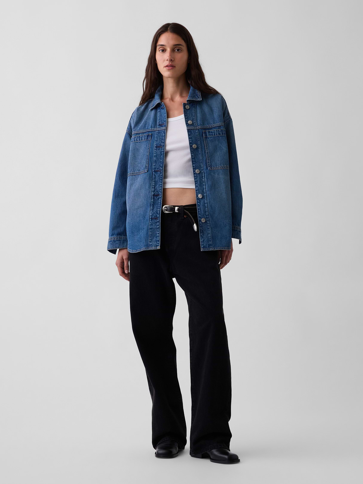 Denim Oversized Shirt Jacket - Medium wash