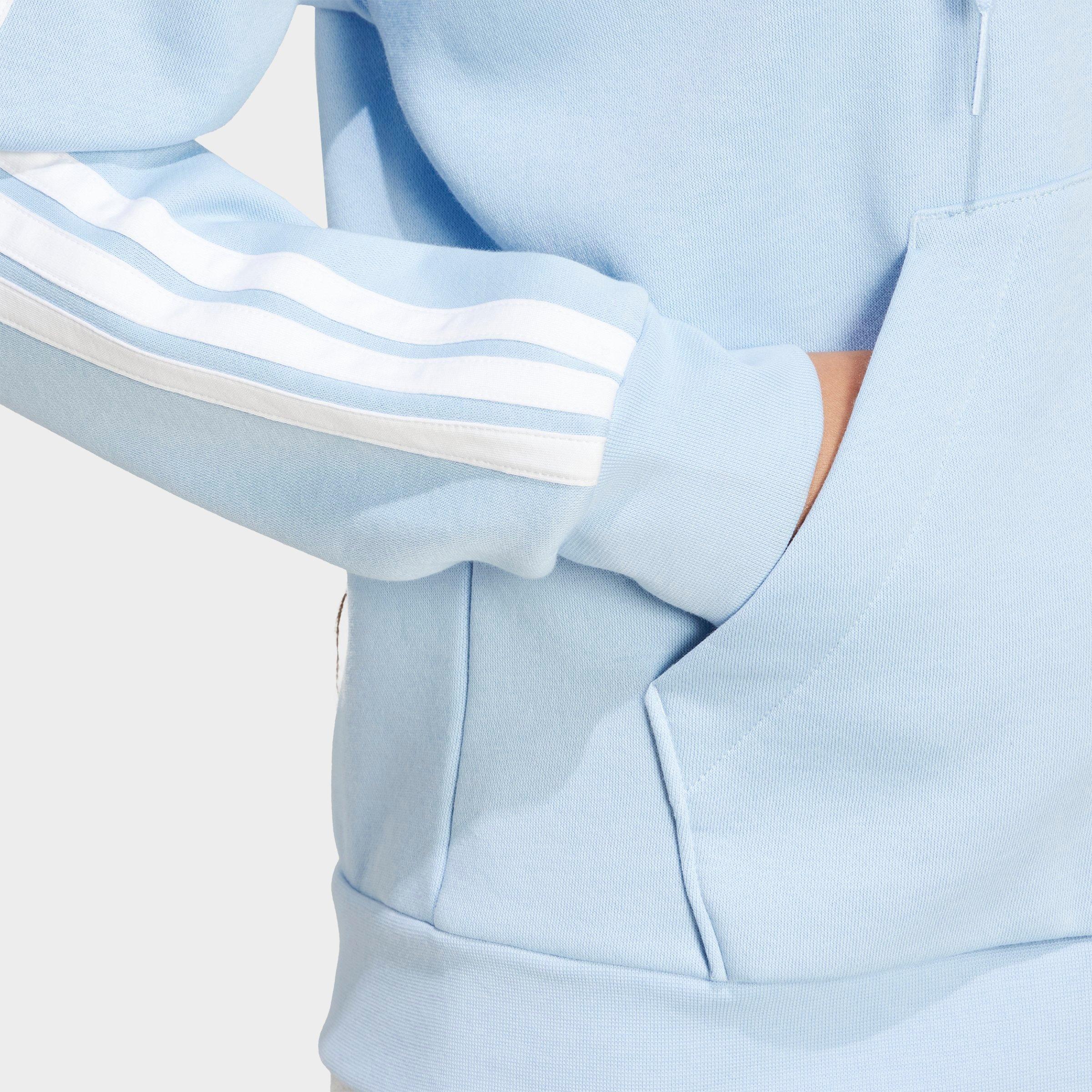 Women's adidas Essentials 3-Stripes Fleece Full-Zip Hoodie - Glow Blue/White