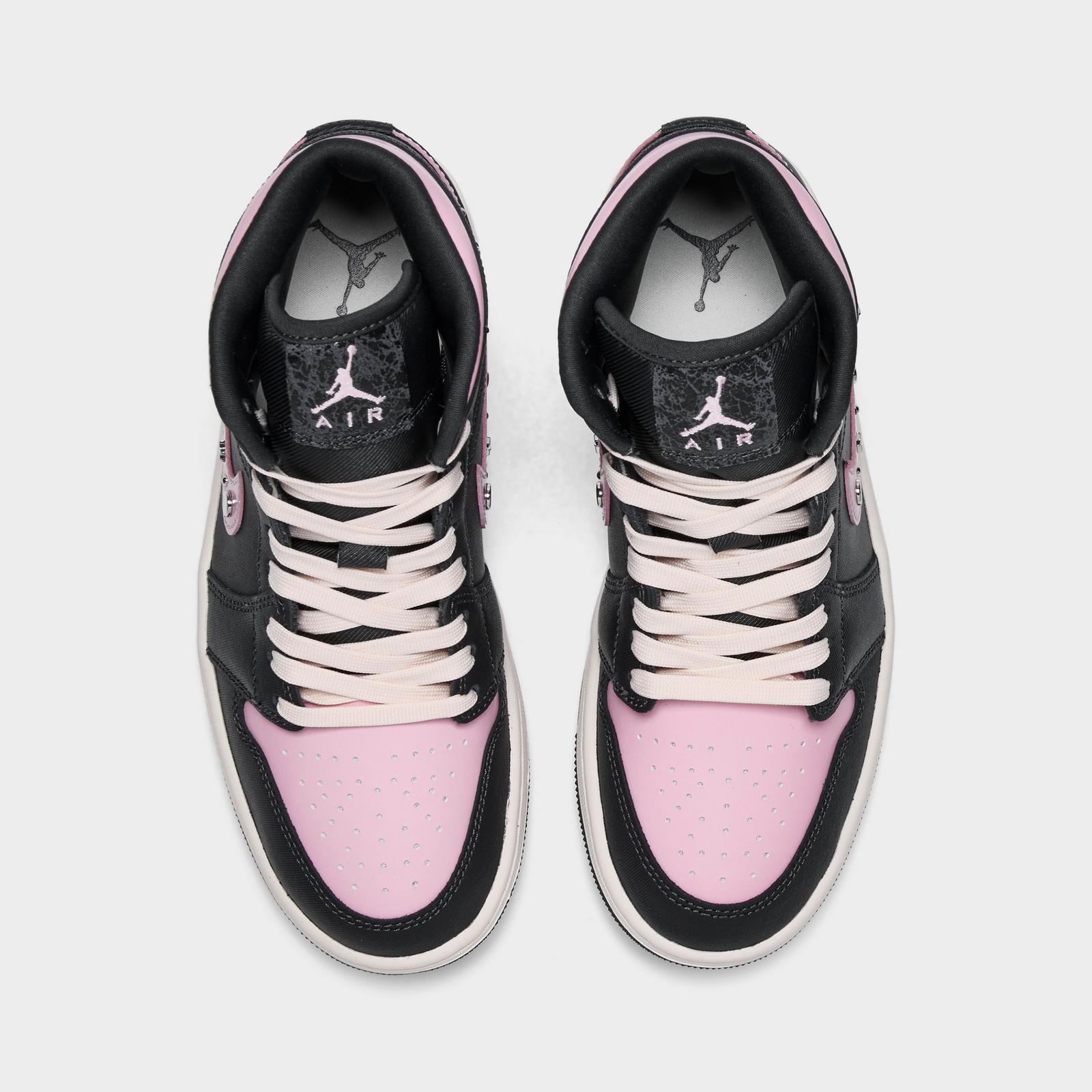 Women's Air Jordan Retro 1 Mid LE Casual Shoes - Anthracite/Iced Carmine/Coconut Milk/Metallic Silver - view 5