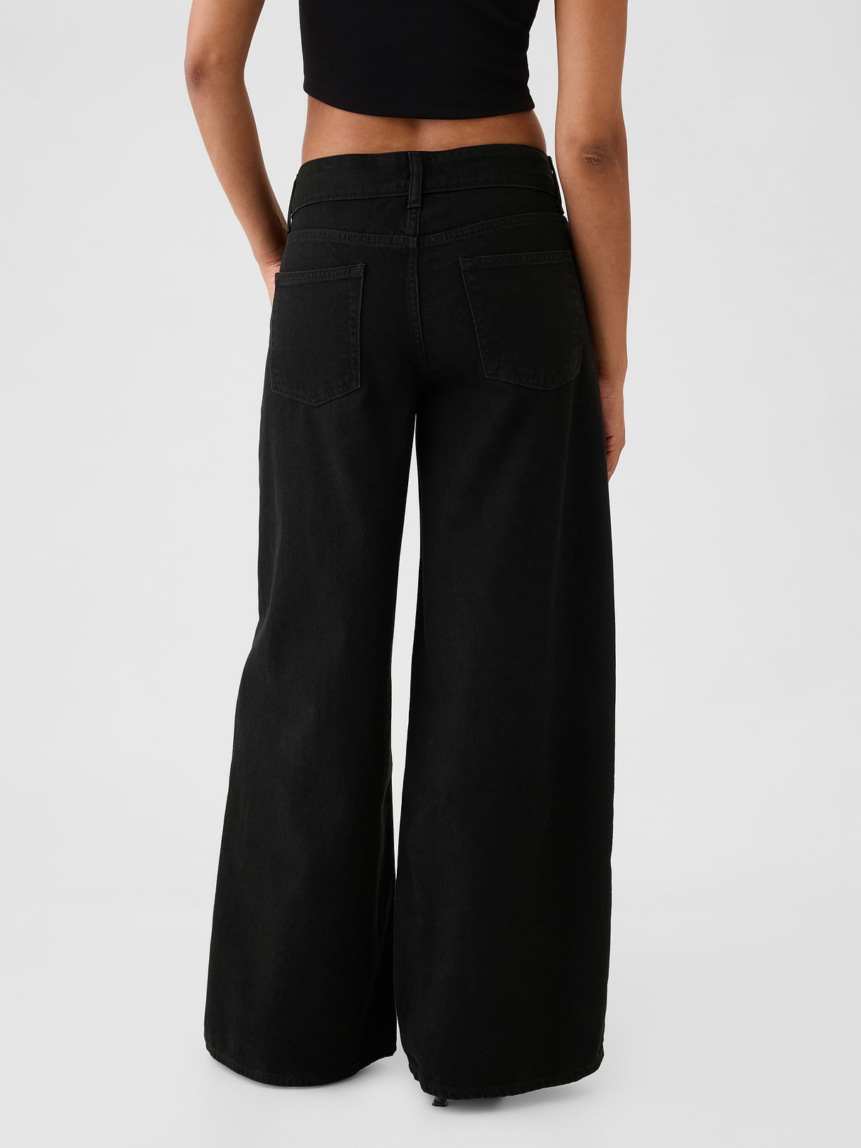 Mid Rise Denim Stripe Baggy Jeans - Black noir