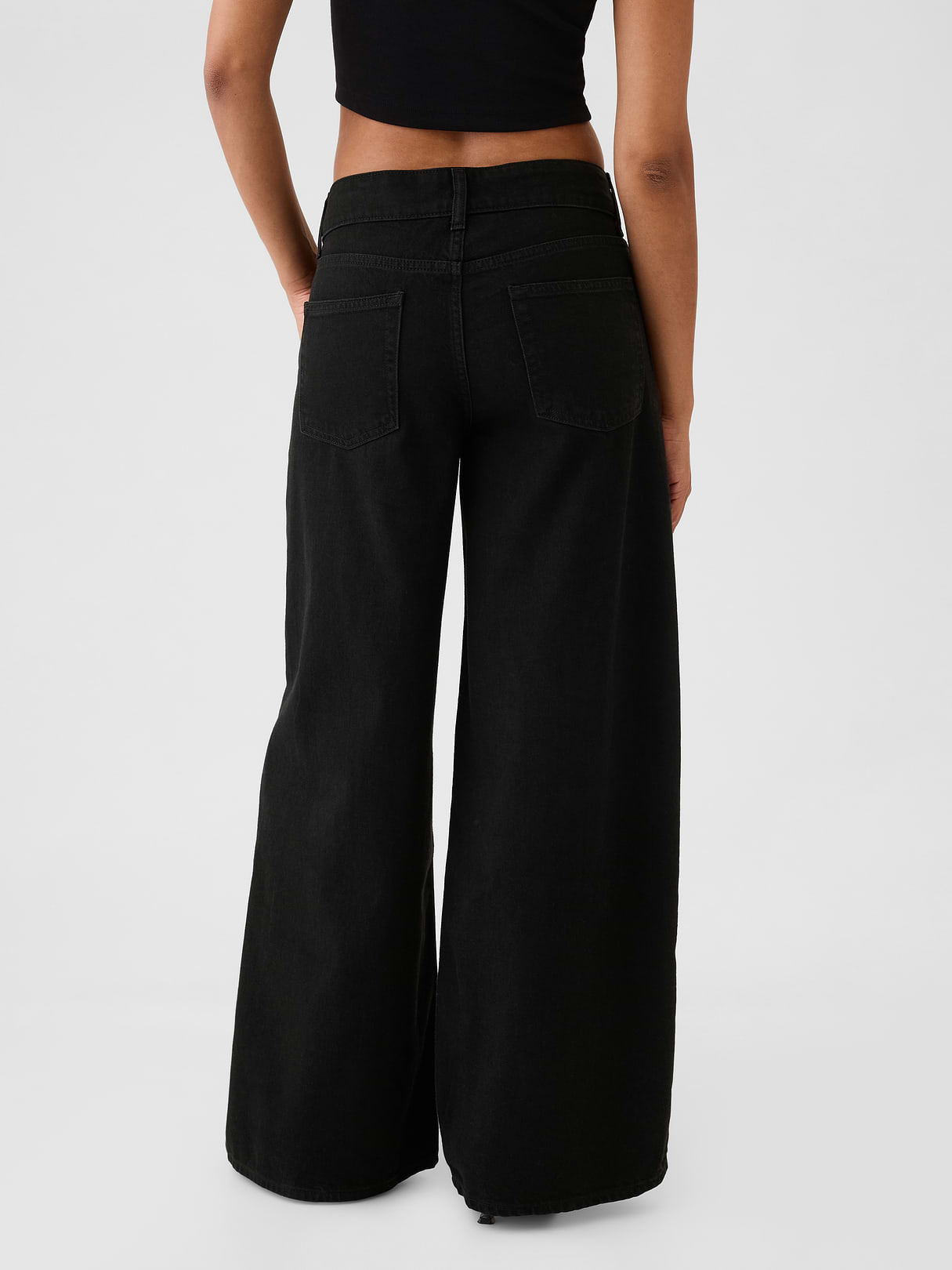 Mid Rise Denim Stripe Baggy Jeans - Black noir
